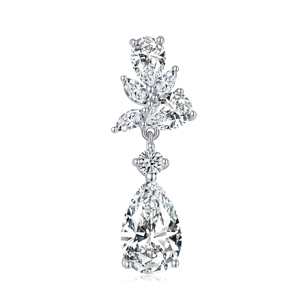 Boucles d’oreilles pendantes en argent sterling S925 avec moissanite taille poire 7x11 mm, motif floral élégant, plaqué platine, coffret cadeau - IVOIRART.COM
