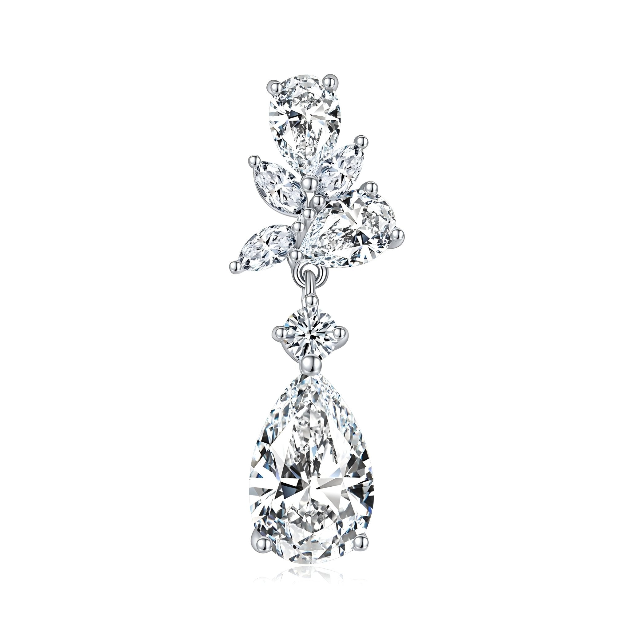 Boucles d’oreilles pendantes en argent sterling S925 avec moissanite taille poire 7x11 mm, motif floral élégant, plaqué platine, coffret cadeau - IVOIRART.COM