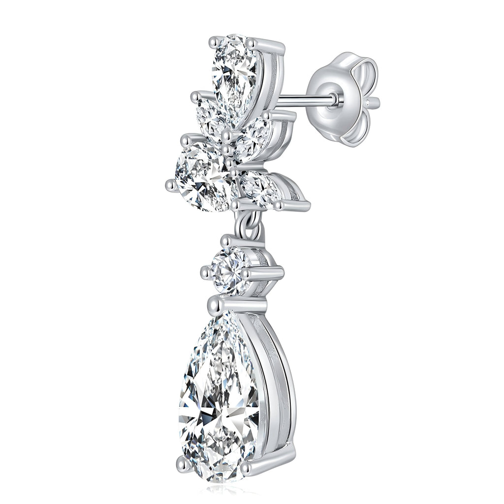 Boucles d’oreilles pendantes en argent sterling S925 avec moissanite taille poire 7x11 mm, motif floral élégant, plaqué platine, coffret cadeau - IVOIRART.COM