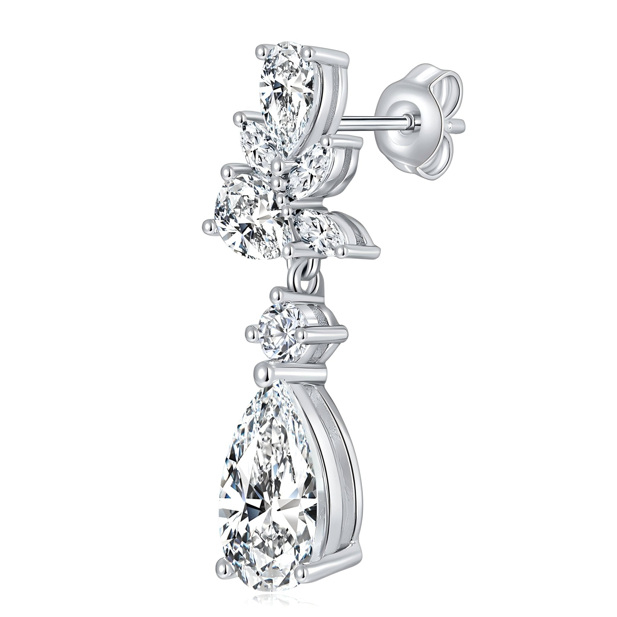 Boucles d’oreilles pendantes en argent sterling S925 avec moissanite taille poire 7x11 mm, motif floral élégant, plaqué platine, coffret cadeau - IVOIRART.COM