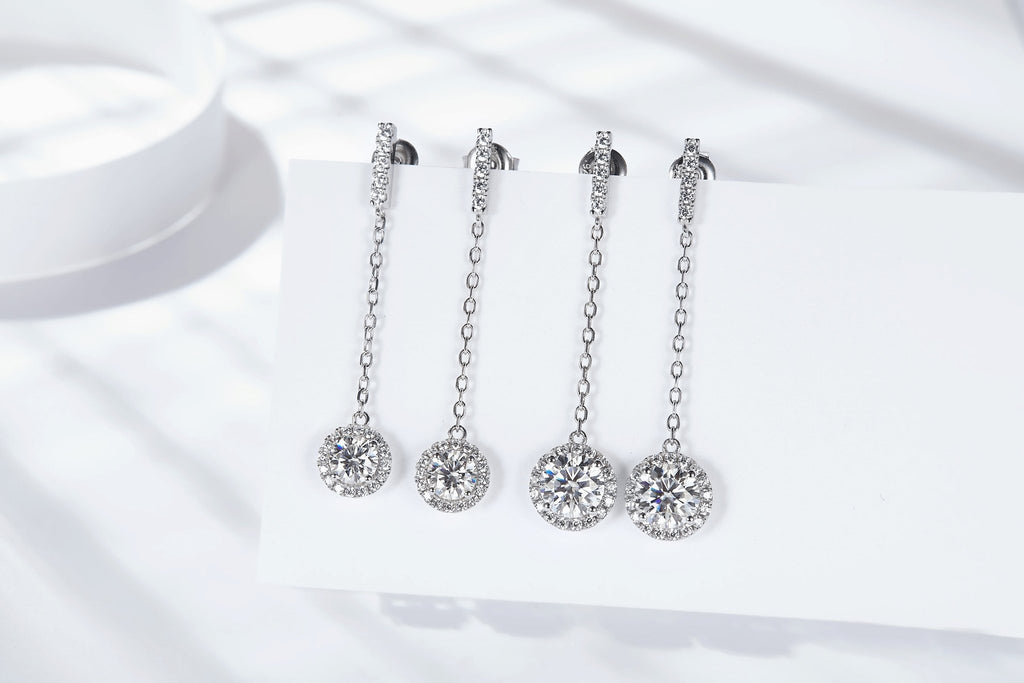 Boucles d'oreilles pendantes en argent sterling S925 Moissanite 0,5 ou 1CT plaqué platine - IVOIRART.COM