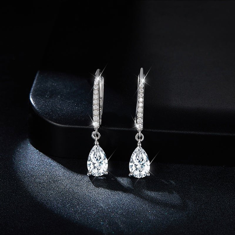 Boucles d’oreilles pendantes en argent sterling S925, Moissanite poire 5x8mm, créoles pavées, placage platine, certificat GRA, coffret cadeau - IVOIRART.COM