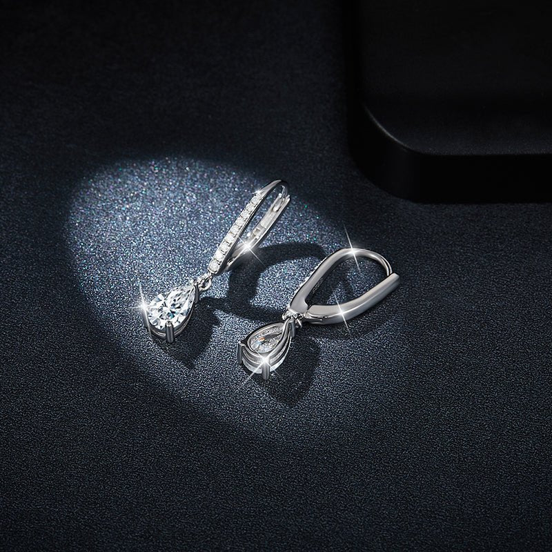 Boucles d’oreilles pendantes en argent sterling S925, Moissanite poire 5x8mm, créoles pavées, placage platine, certificat GRA, coffret cadeau - IVOIRART.COM