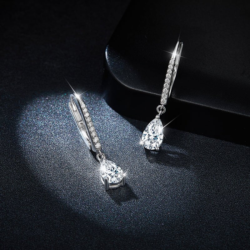 Boucles d’oreilles pendantes en argent sterling S925, Moissanite poire 5x8mm, créoles pavées, placage platine, certificat GRA, coffret cadeau - IVOIRART.COM