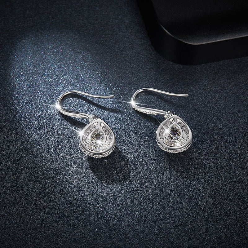 Boucles d'oreilles pendantes en argent sterling S925, moissanite poire 7x9mm, sertissage platine, certifié GRA, coffret cadeau femme - IVOIRART.COM