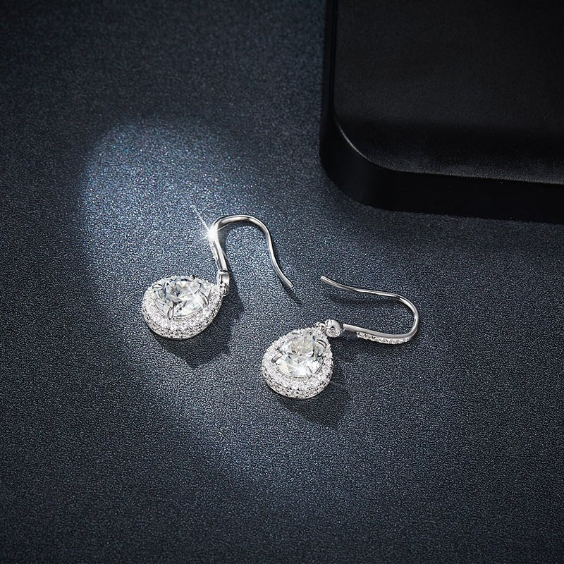 Boucles d'oreilles pendantes en argent sterling S925, moissanite poire 7x9mm, sertissage platine, certifié GRA, coffret cadeau femme - IVOIRART.COM