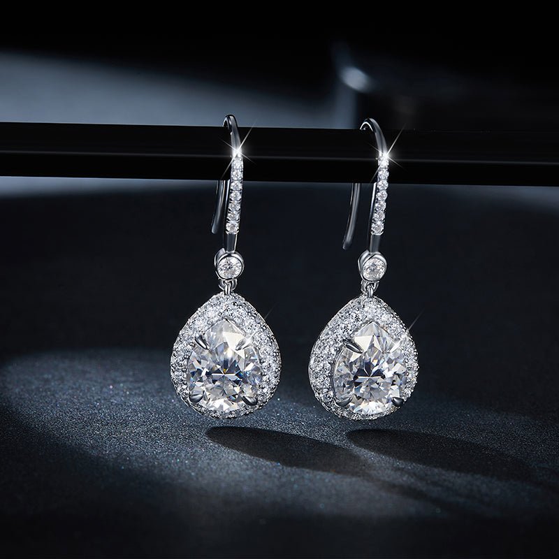 Boucles d'oreilles pendantes en argent sterling S925, moissanite poire 7x9mm, sertissage platine, certifié GRA, coffret cadeau femme - IVOIRART.COM