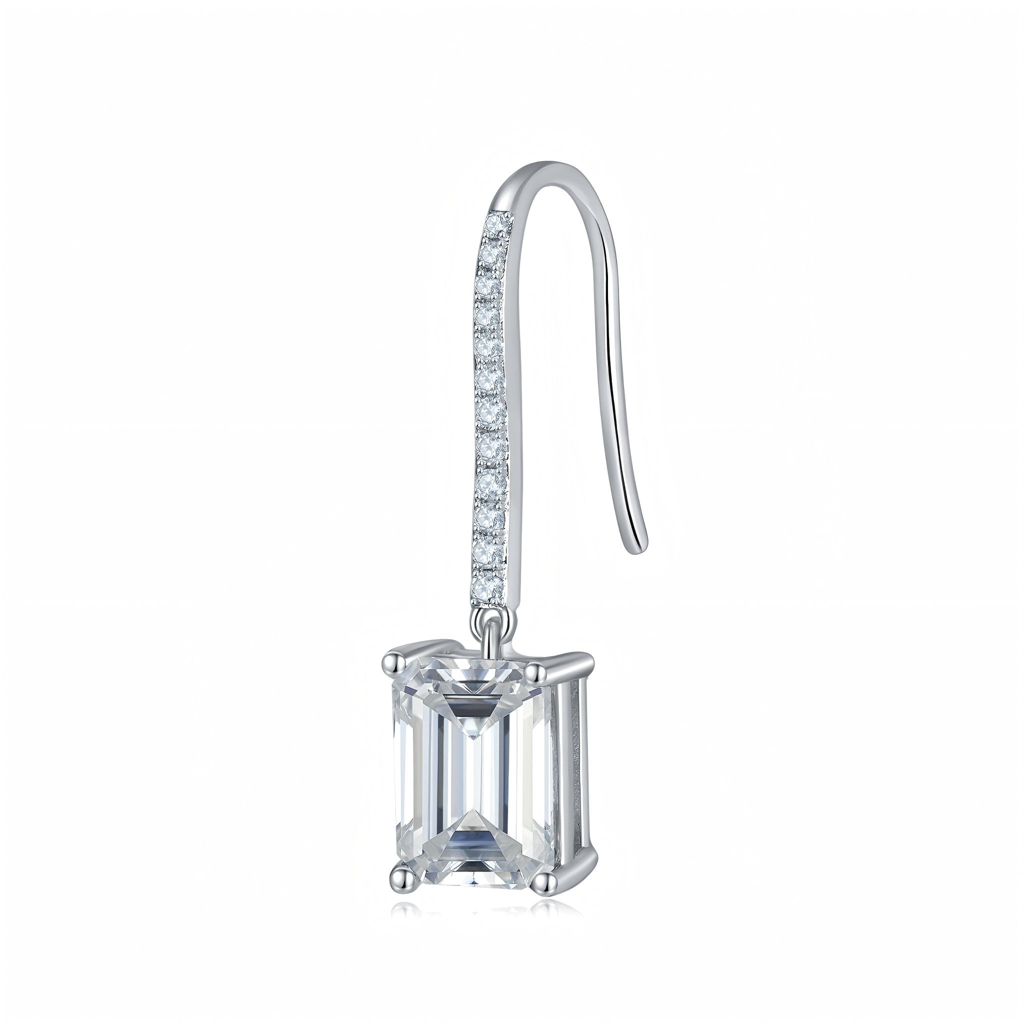 Boucles d'oreilles pendantes en argent sterling S925, moissanite taille émeraude 6x8 mm, crochet plaqué platine, certificat GRA, coffret cadeau élégant femmes - IVOIRART.COM