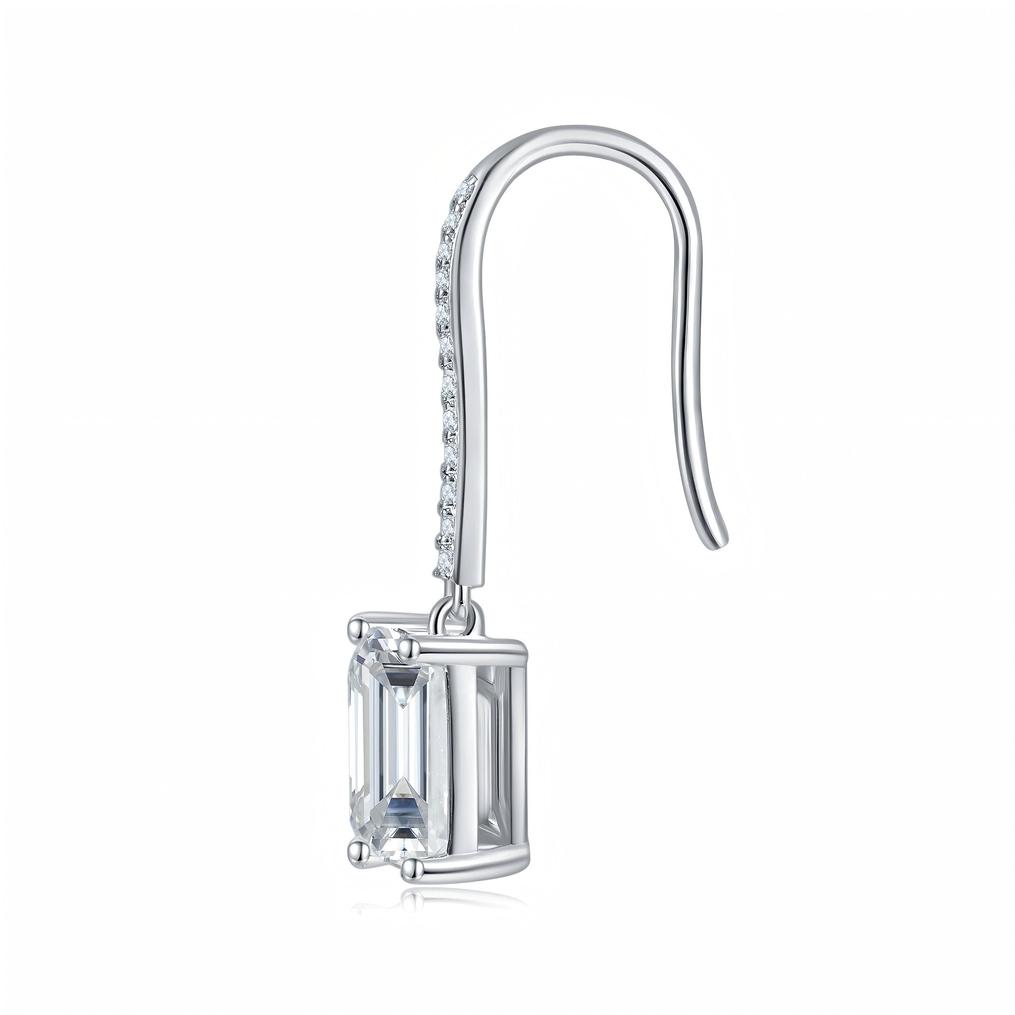 Boucles d'oreilles pendantes en argent sterling S925, moissanite taille émeraude 6x8 mm, crochet plaqué platine, certificat GRA, coffret cadeau élégant femmes - IVOIRART.COM