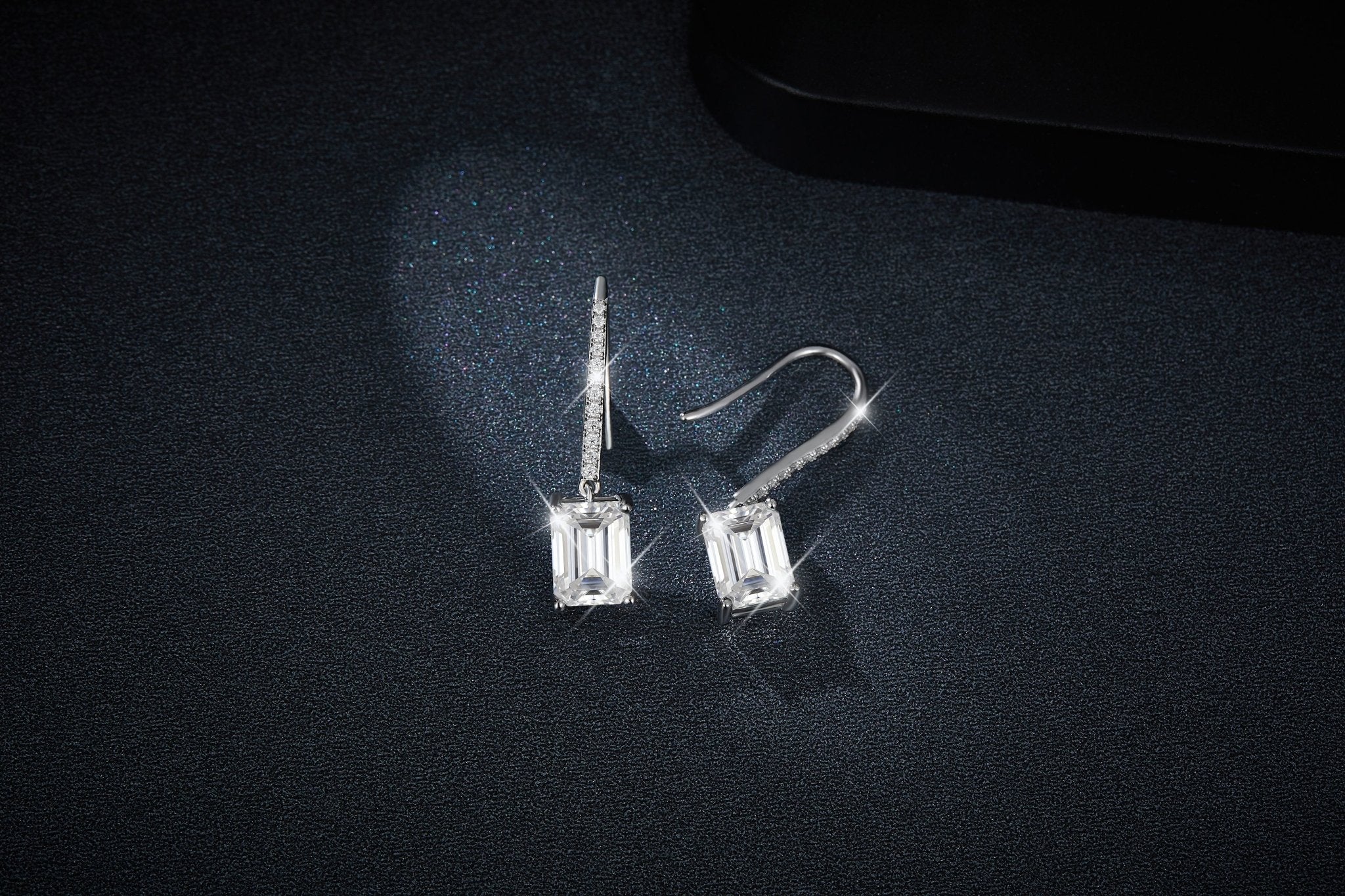 Boucles d'oreilles pendantes en argent sterling S925, moissanite taille émeraude 6x8 mm, crochet plaqué platine, certificat GRA, coffret cadeau élégant femmes - IVOIRART.COM