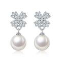 Boucles d'oreilles pendantes en argent sterling S925, perle d'eau douce naturelle, trèfle pavé, perle ronde en forme de larme, plaqué platine, 2g, boîte cadeau - IVOIRART.COM