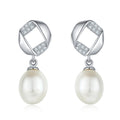 Boucles d'oreilles pendantes en argent sterling S925, perles d'eau douce naturelles, design géométrique pavé, perle goutte, plaqué platine, 1,4 g, coffret cadeau - IVOIRART.COM