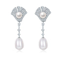 Boucles d'oreilles pendantes en argent sterling S925, perles goutte, pavé éventail, plaqué platine, 4,5 g, coffret cadeau - IVOIRART.COM