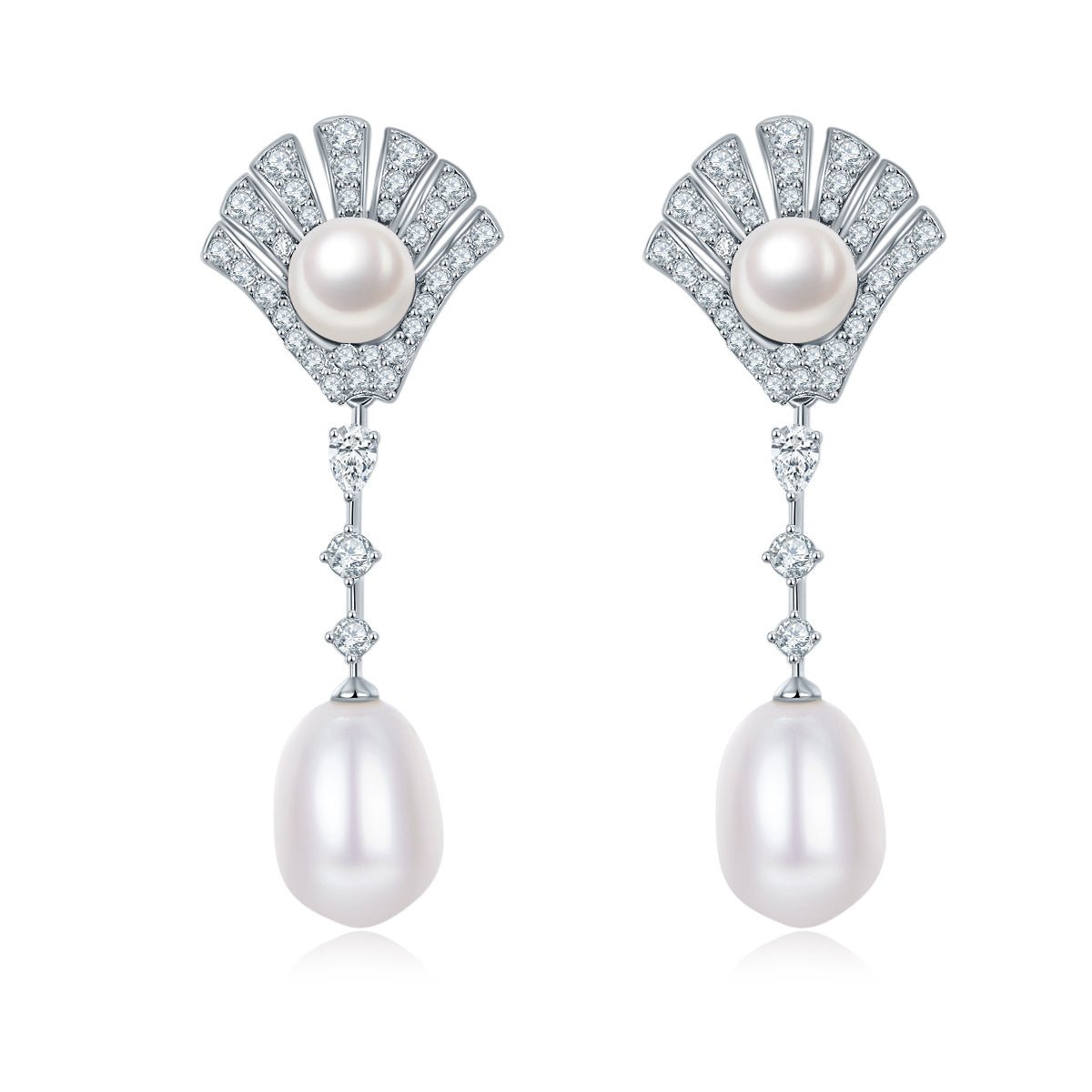 Boucles d'oreilles pendantes en argent sterling S925, perles goutte, pavé éventail, plaqué platine, 4,5 g, coffret cadeau - IVOIRART.COM