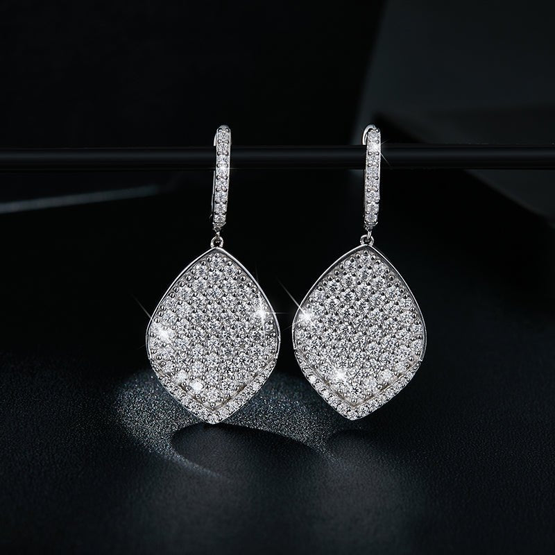 Boucles d’oreilles pendantes feuille en argent S925 plaqué platine avec moissanite pavée – certificat GRA, coffret cadeau luxe - IVOIRART.COM
