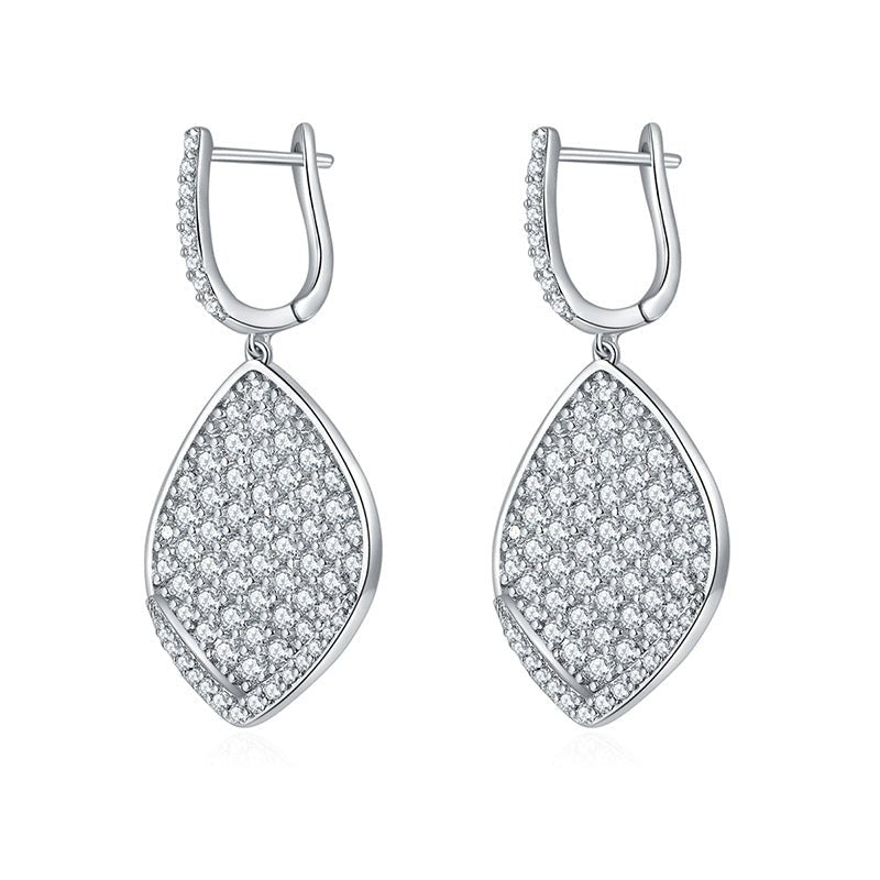 Boucles d’oreilles pendantes feuille en argent S925 plaqué platine avec moissanite pavée – certificat GRA, coffret cadeau luxe - IVOIRART.COM