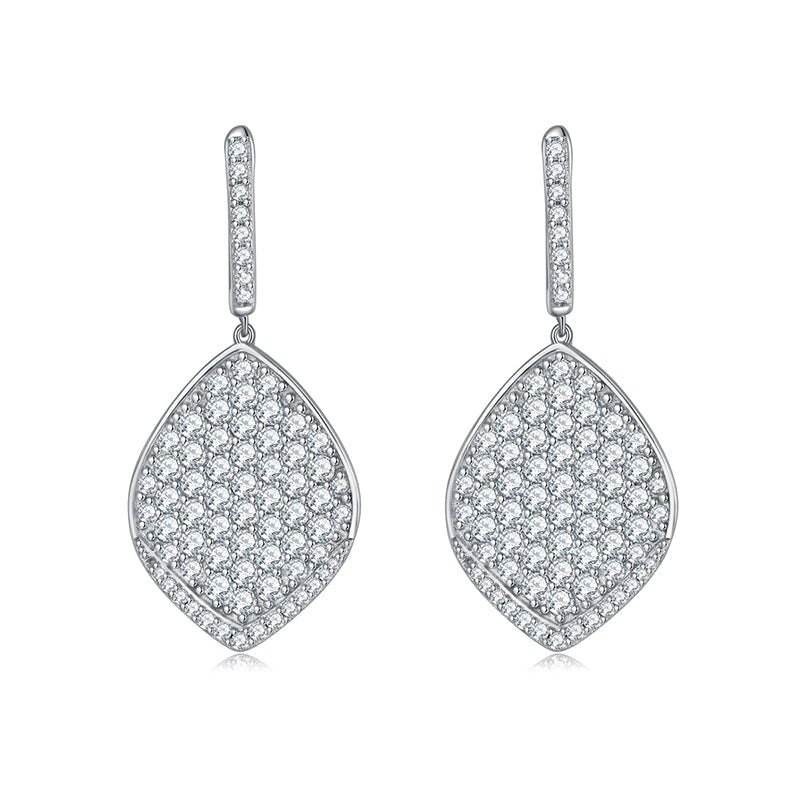 Boucles d’oreilles pendantes feuille en argent S925 plaqué platine avec moissanite pavée – certificat GRA, coffret cadeau luxe - IVOIRART.COM