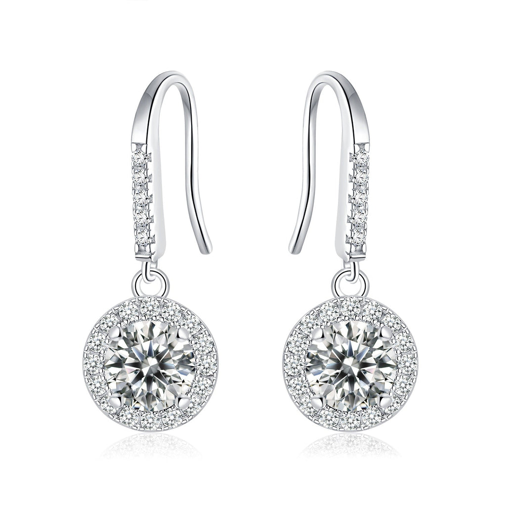 Boucles d'oreilles pendantes halo moissanite en argent sterling S925 0,5 ou 1CT, plaqué platine, avec certificat GRA, coffret cadeau pour femmes - IVOIRART.COM