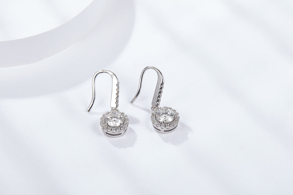 Boucles d'oreilles pendantes halo moissanite en argent sterling S925 0,5 ou 1CT, plaqué platine, avec certificat GRA, coffret cadeau pour femmes - IVOIRART.COM