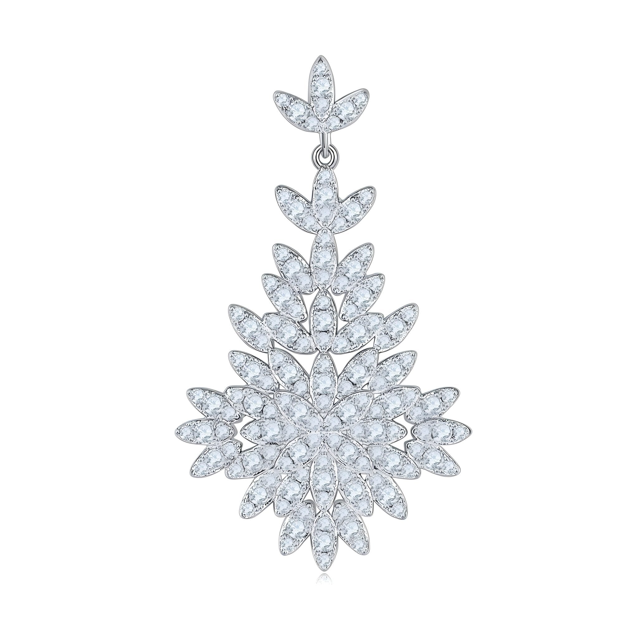 Boucles d'oreilles pendantes longues en argent S925 plaqué platine avec moissanite certificée GRA, design feuille en grappe, coffret cadeau luxe - IVOIRART.COM