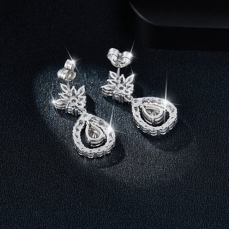 Boucles d'oreilles pendantes Moissanite poire 5x7 mm en argent S925 plaqué platine, certificat GRA, coffret cadeau - IVOIRART.COM