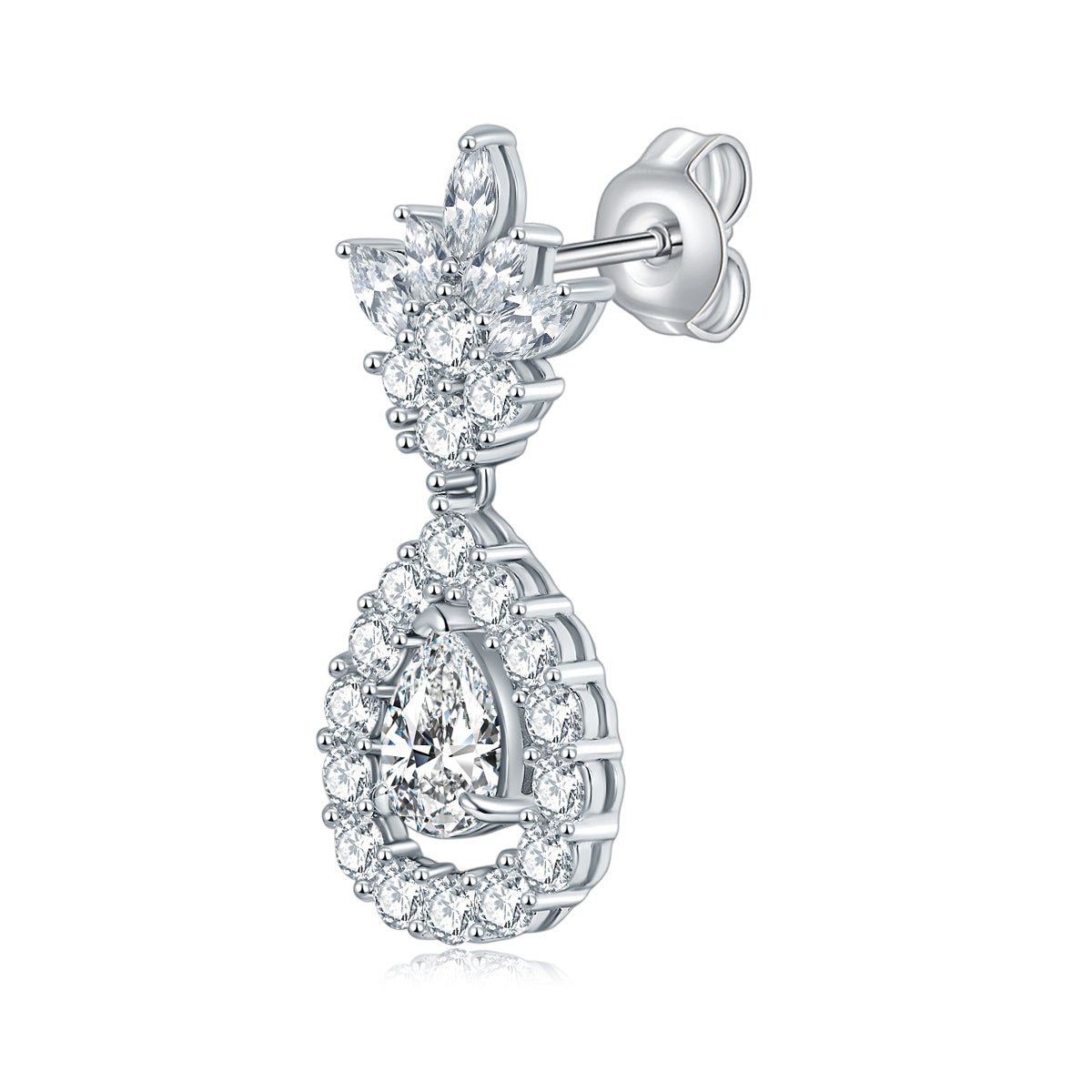 Boucles d'oreilles pendantes Moissanite poire 5x7 mm en argent S925 plaqué platine, certificat GRA, coffret cadeau - IVOIRART.COM