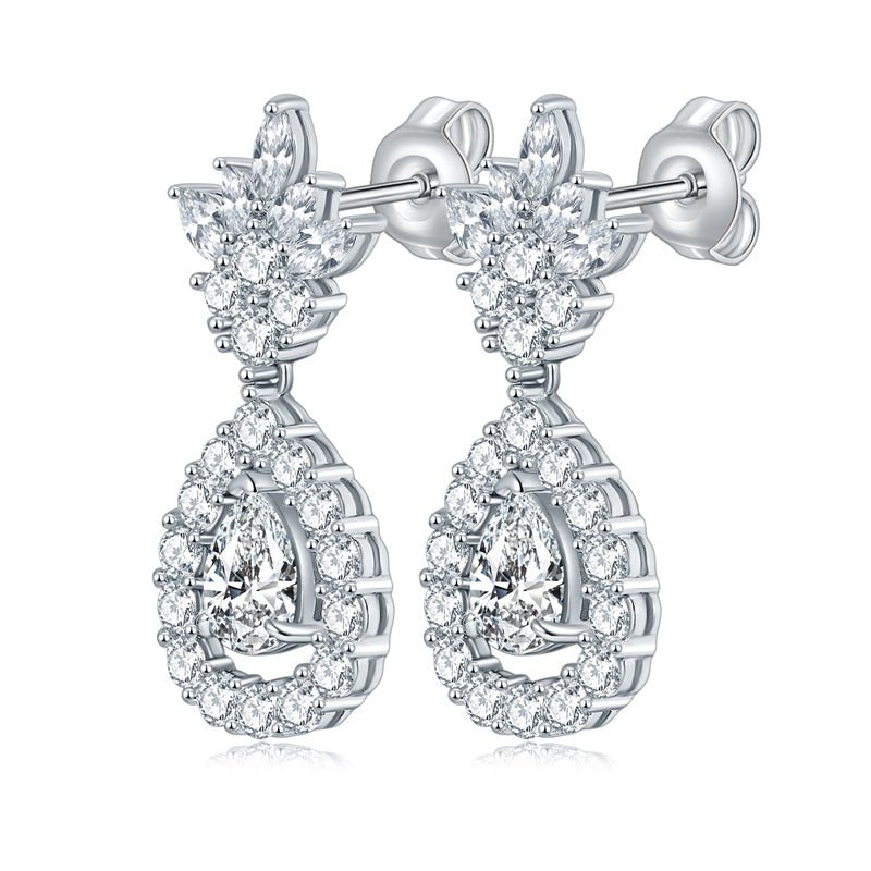 Boucles d'oreilles pendantes Moissanite poire 5x7 mm en argent S925 plaqué platine, certificat GRA, coffret cadeau - IVOIRART.COM