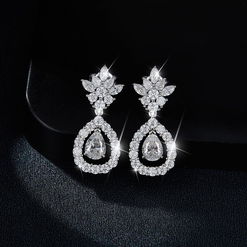Boucles d'oreilles pendantes Moissanite poire 5x7 mm en argent S925 plaqué platine, certificat GRA, coffret cadeau - IVOIRART.COM