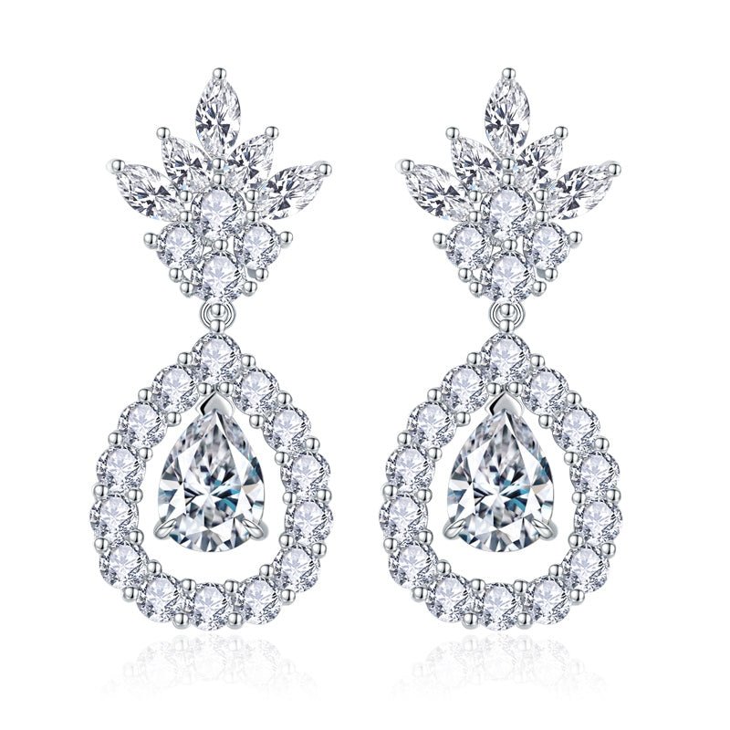 Boucles d'oreilles pendantes Moissanite poire 5x7 mm en argent S925 plaqué platine, certificat GRA, coffret cadeau - IVOIRART.COM