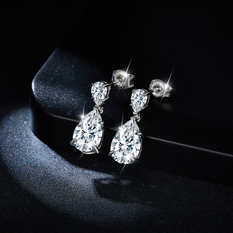 Boucles d'Oreilles Pendantes Moissanite Poire 7x11mm en Argent Sterling S925 - IVOIRART.COM