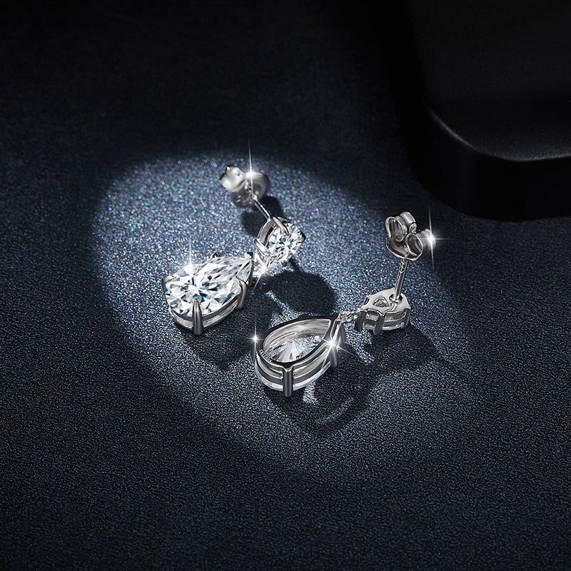 Boucles d'Oreilles Pendantes Moissanite Poire 7x11mm en Argent Sterling S925 - IVOIRART.COM