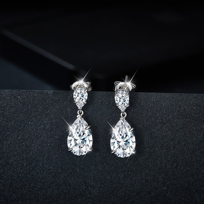 Boucles d'Oreilles Pendantes Moissanite Poire 7x11mm en Argent Sterling S925 - IVOIRART.COM
