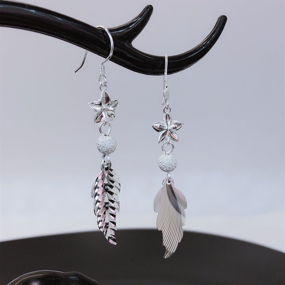 Boucles d'oreilles pendantes plume étoile en argent sterling 999, style bohème tendance, parfaites pour cadeaux d'anniversaire - IVOIRART.COM