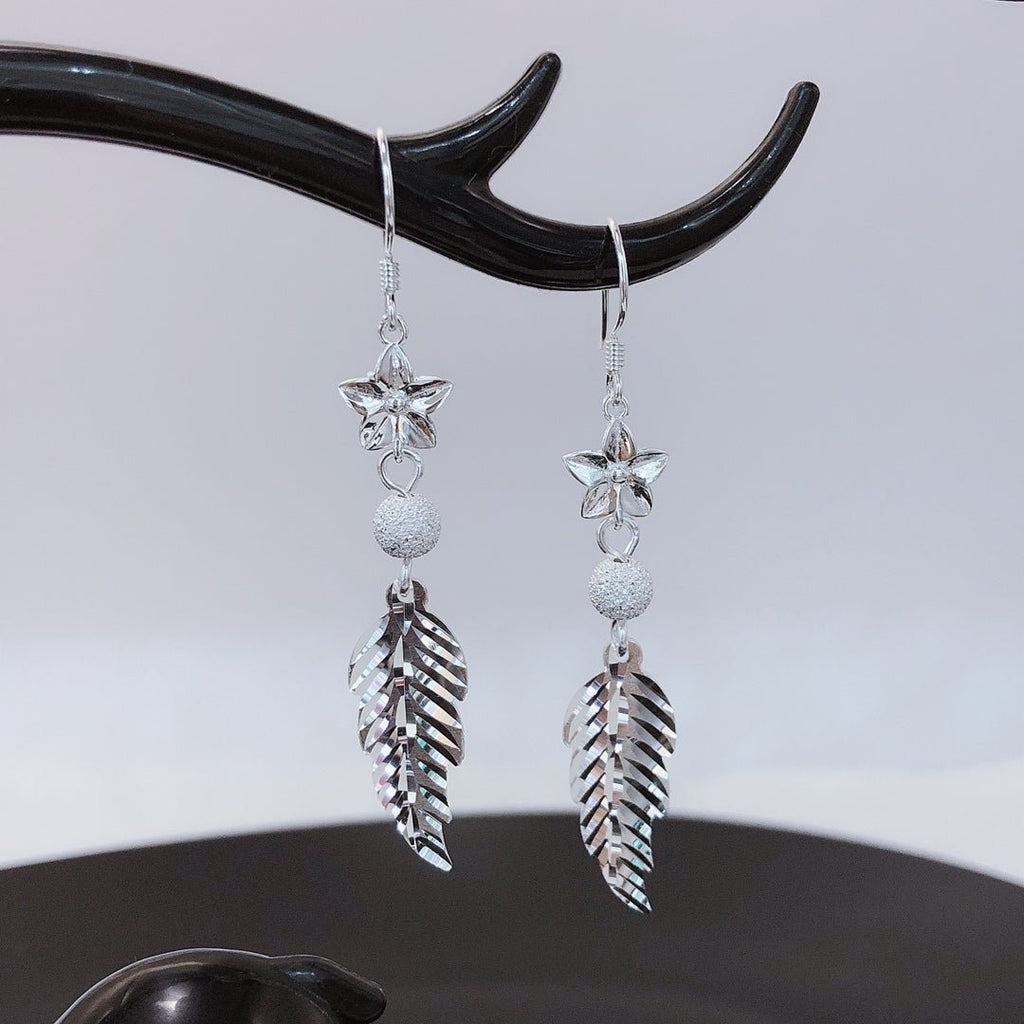 Boucles d'oreilles pendantes plume étoile en argent sterling 999, style bohème tendance, parfaites pour cadeaux d'anniversaire - IVOIRART.COM
