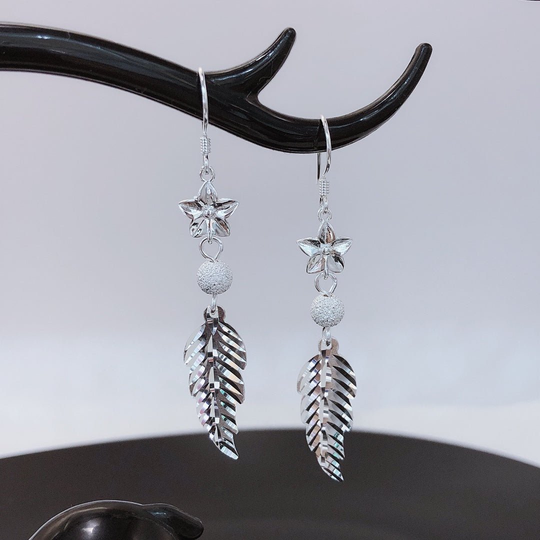 Boucles d'oreilles pendantes plume étoile en argent sterling 999, style bohème tendance, parfaites pour cadeaux d'anniversaire - IVOIRART.COM