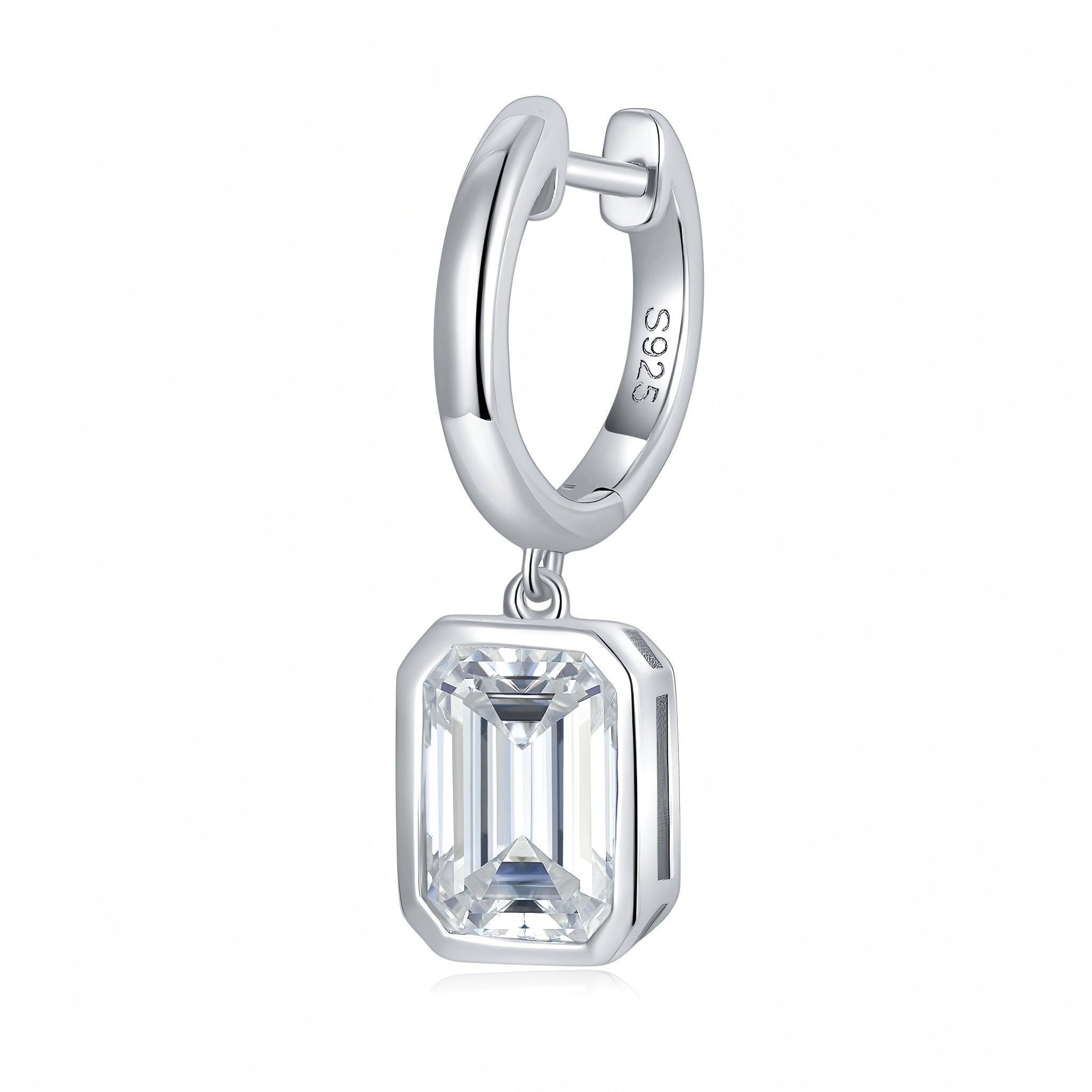 Boucles d’oreilles pendentif Moissanite taille émeraude 6x8mm en argent S925 plaqué platine set cadeau - IVOIRART.COM