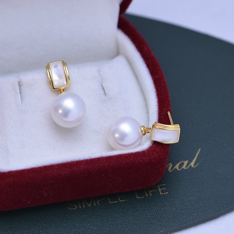 Boucles d'oreilles perles d'eau douce blanches 10 - 11 mm cercle parfait et brillant - IVOIRART.COM