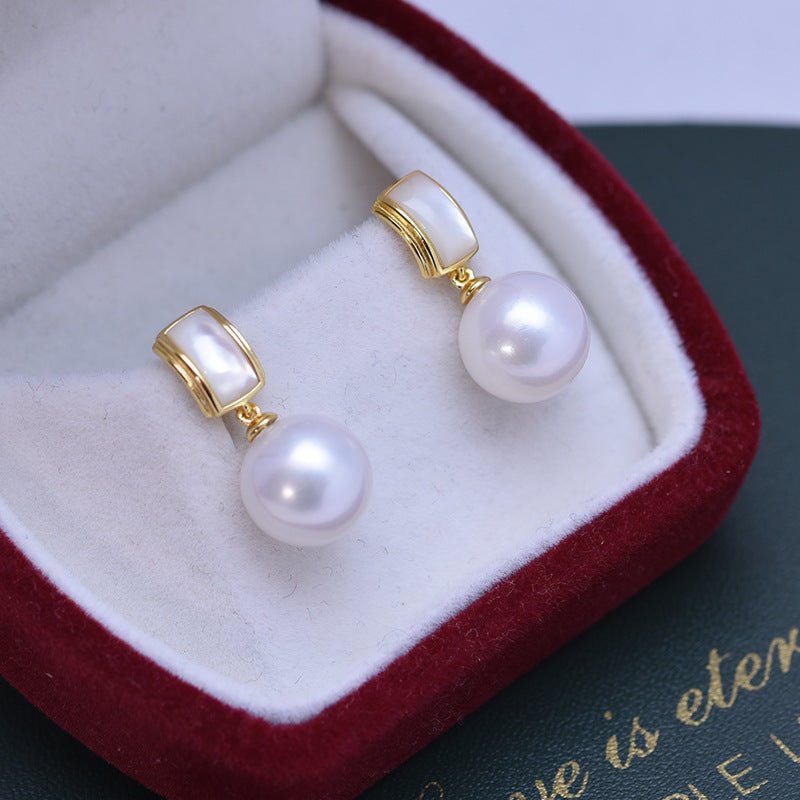 Boucles d'oreilles perles d'eau douce blanches 10 - 11 mm cercle parfait et brillant - IVOIRART.COM