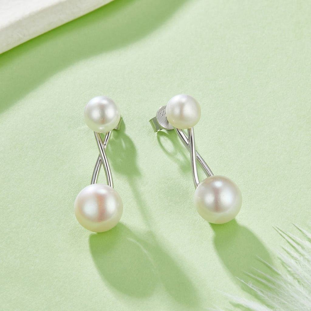 Boucles d'oreilles perles naturelles en argent sterling S925, légères 1,1 g, design croisé, 3 couleurs, plaquées platine, or et or rose, coffret cadeau - IVOIRART.COM