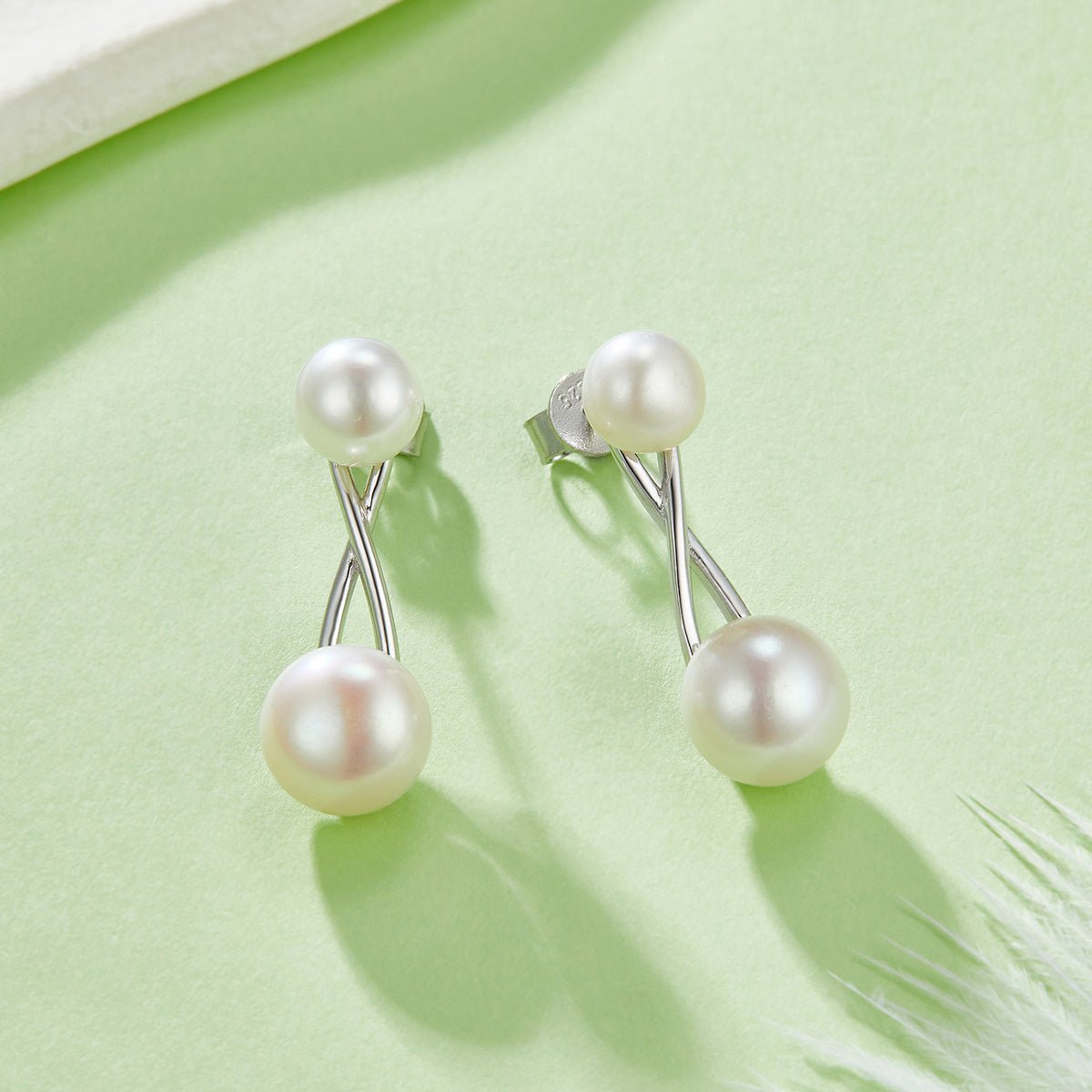 Boucles d'oreilles perles naturelles en argent sterling S925, légères 1,1 g, design croisé, 3 couleurs, plaquées platine, or et or rose, coffret cadeau - IVOIRART.COM