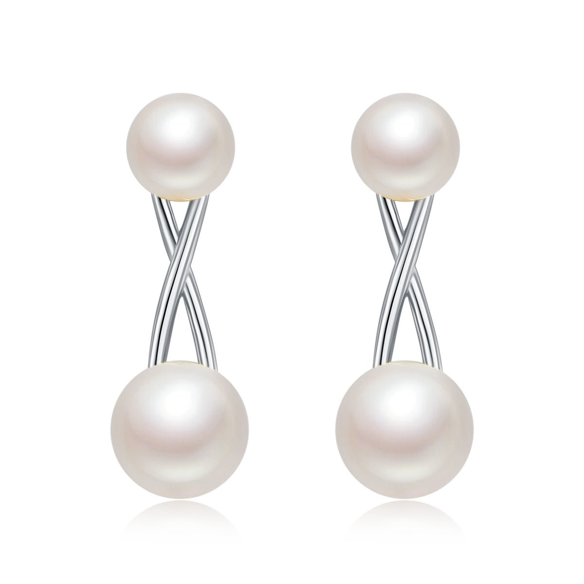Boucles d'oreilles perles naturelles en argent sterling S925, légères 1,1 g, design croisé, 3 couleurs, plaquées platine, or et or rose, coffret cadeau - IVOIRART.COM