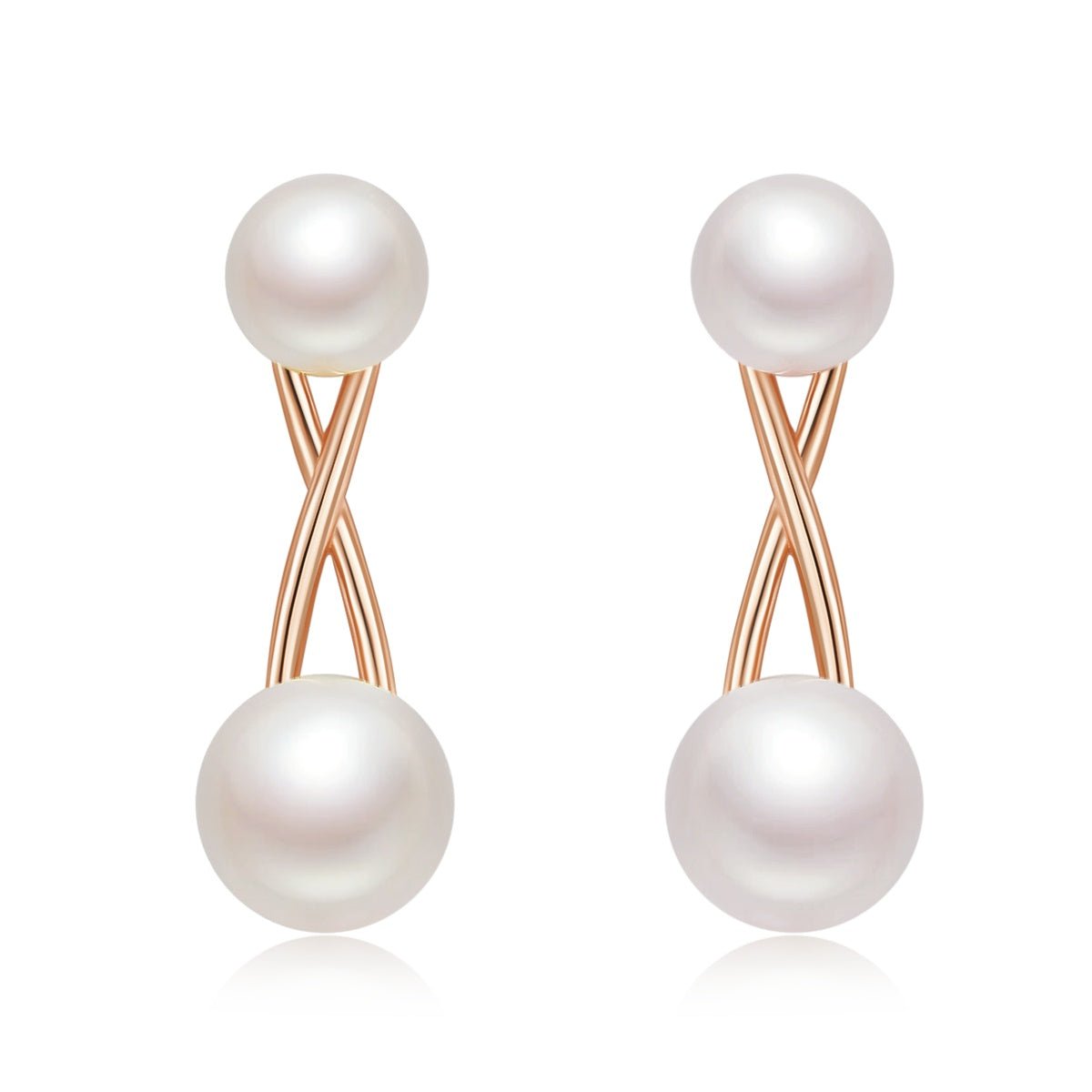 Boucles d'oreilles perles naturelles en argent sterling S925, légères 1,1 g, design croisé, 3 couleurs, plaquées platine, or et or rose, coffret cadeau - IVOIRART.COM