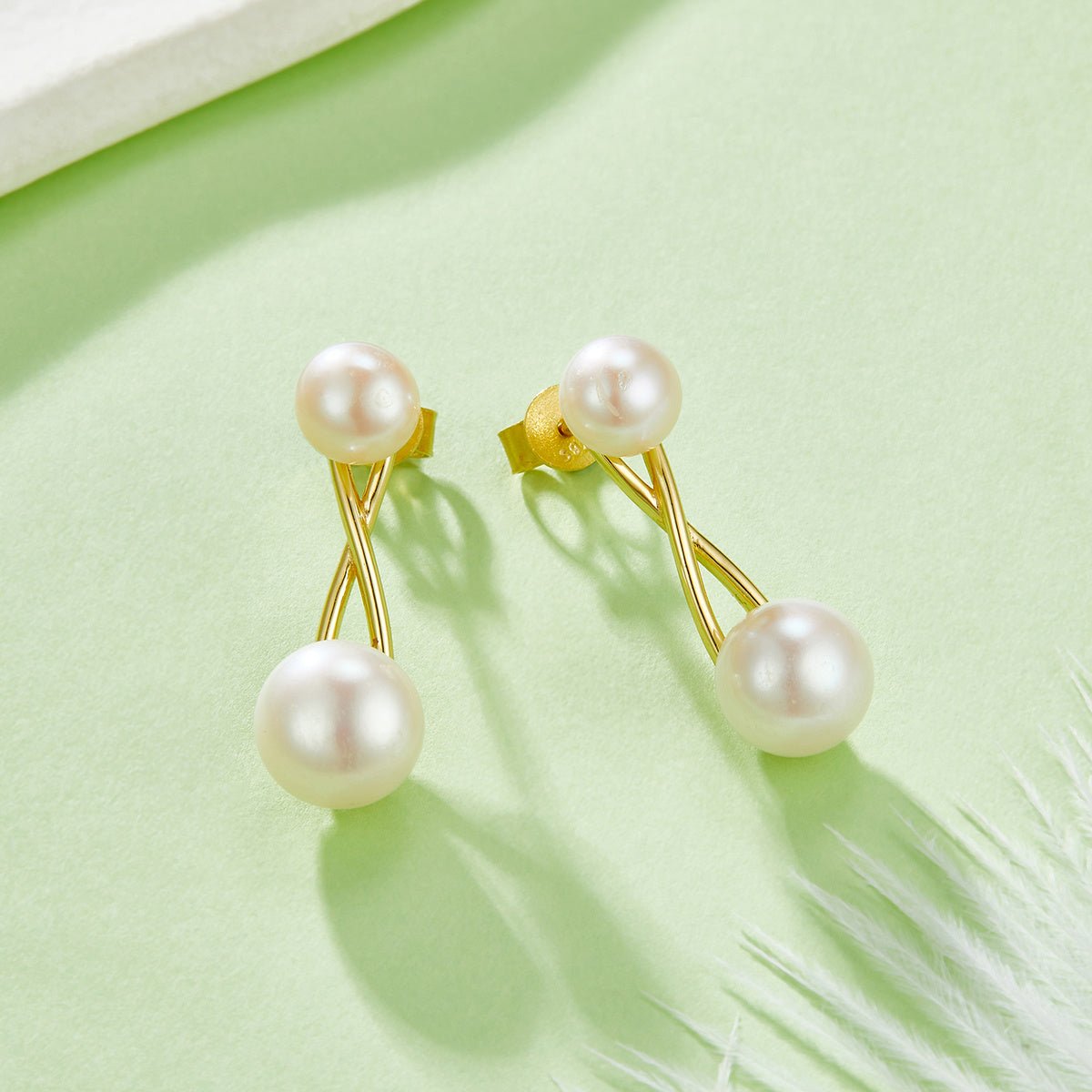 Boucles d'oreilles perles naturelles en argent sterling S925, légères 1,1 g, design croisé, 3 couleurs, plaquées platine, or et or rose, coffret cadeau - IVOIRART.COM