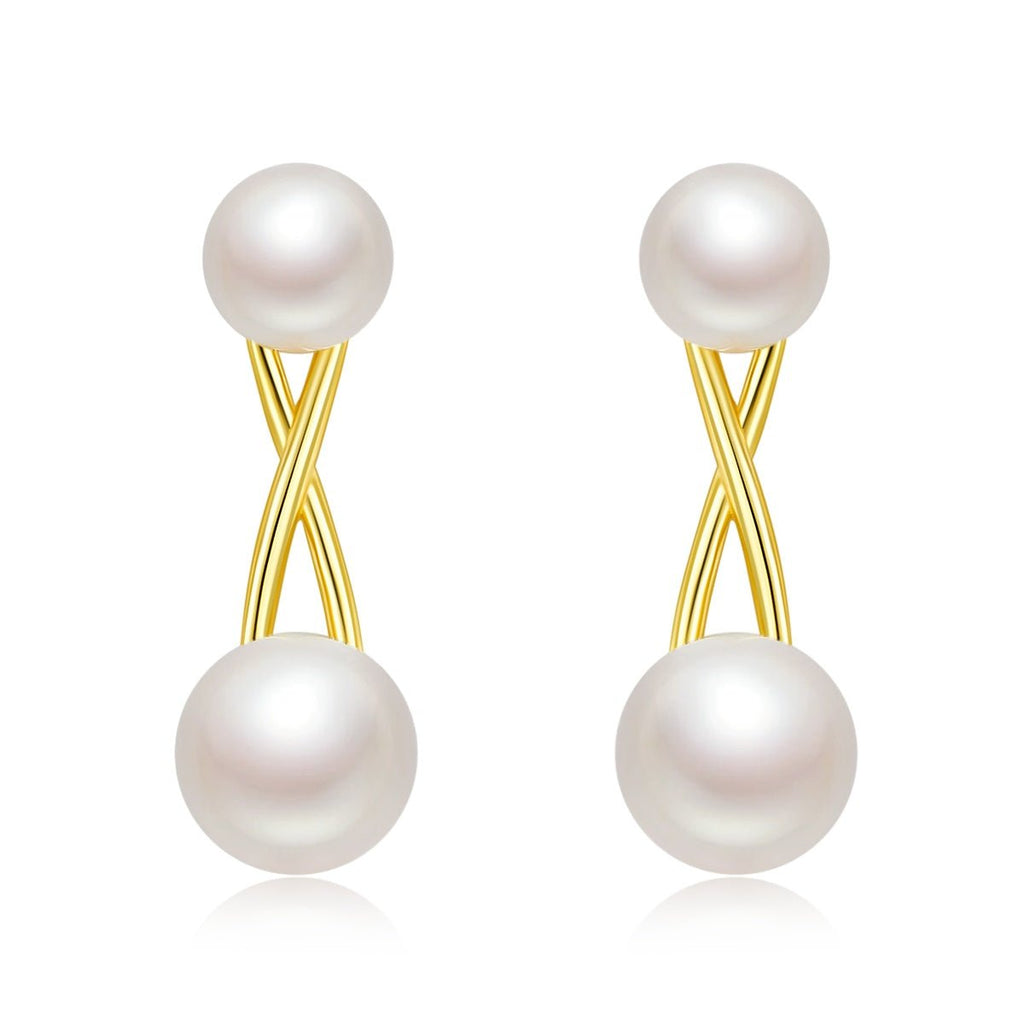 Boucles d'oreilles perles naturelles en argent sterling S925, légères 1,1 g, design croisé, 3 couleurs, plaquées platine, or et or rose, coffret cadeau - IVOIRART.COM