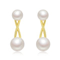 Boucles d'oreilles perles naturelles en argent sterling S925, légères 1,1 g, design croisé, 3 couleurs, plaquées platine, or et or rose, coffret cadeau - IVOIRART.COM