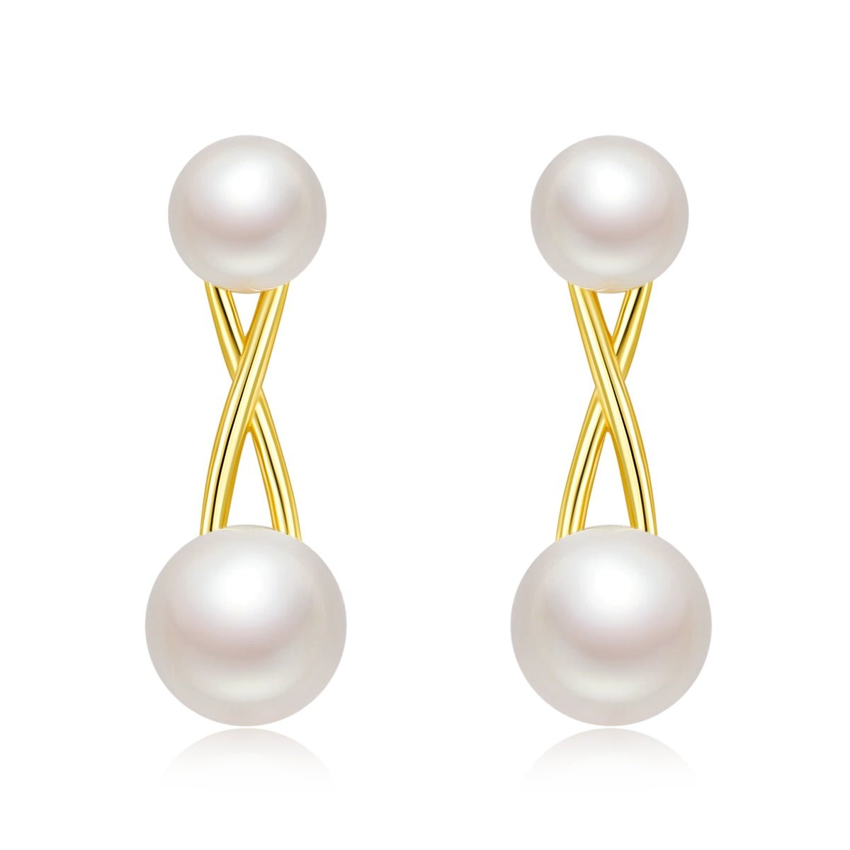 Boucles d'oreilles perles naturelles en argent sterling S925, légères 1,1 g, design croisé, 3 couleurs, plaquées platine, or et or rose, coffret cadeau - IVOIRART.COM