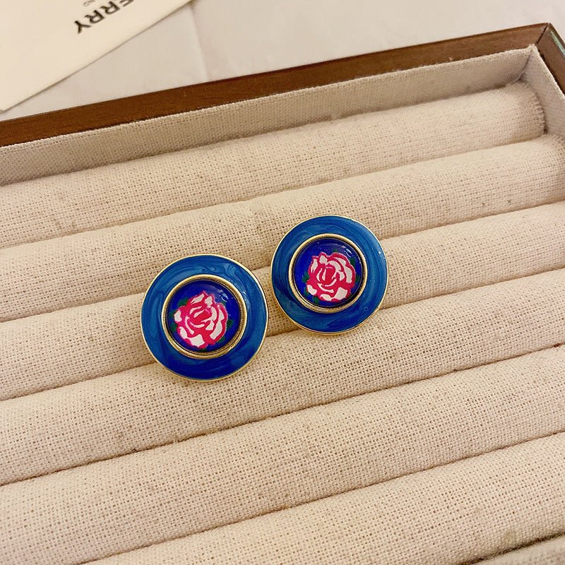 Boucles d'oreilles puces émaillées florales rétro - Luxe léger chic & polyvalent - IVOIRART.COM