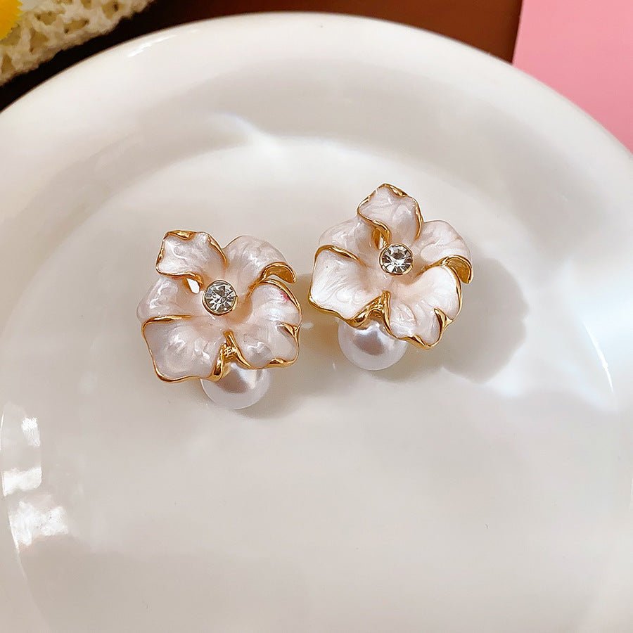 Boucles d'oreilles puces émaillées florales rétro - Luxe léger chic & polyvalent - IVOIRART.COM