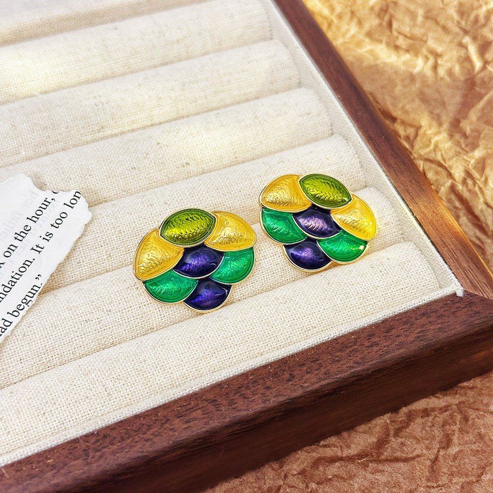 Boucles doreilles puces émaillées vintage fleur luxe léger chic polyvalent niche - IVOIRART.COM