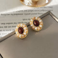 Boucles doreilles puces émaillées vintage fleur luxe léger chic polyvalent niche - IVOIRART.COM
